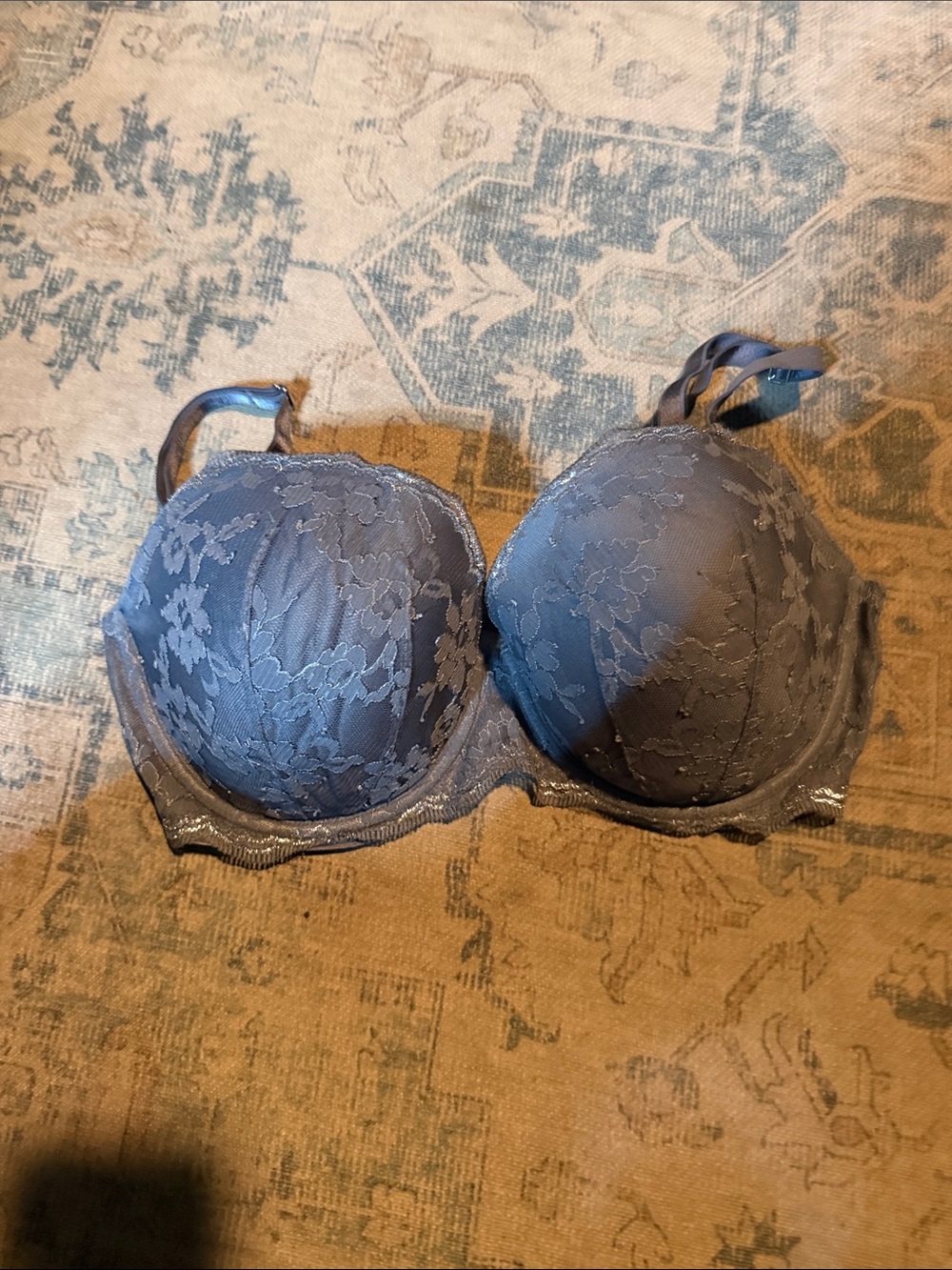 Victoria's Secret Lace Overlay Padded Bra - Steel Blue
